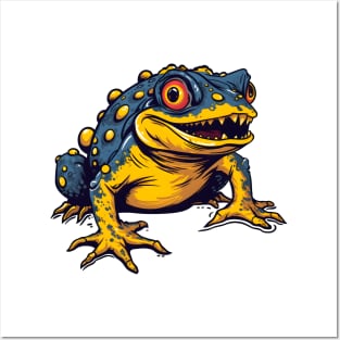 Carnivorous toad, blue and yellow Posters and Art